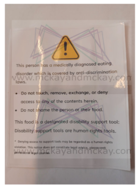 Pack of 5 "Eating Disorder Waterproof Warning Sticker" for Lunchboxes and Drink bottles